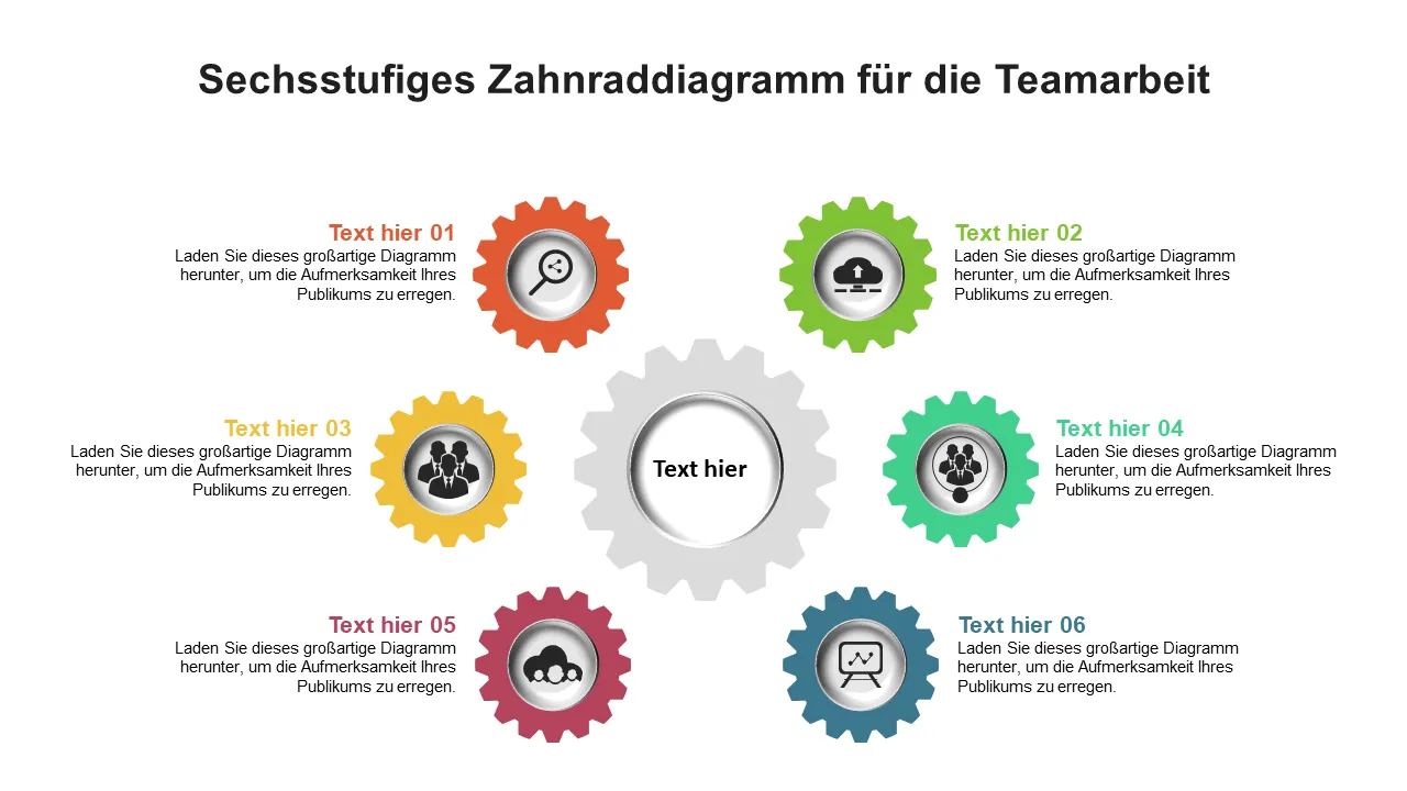 0115 Sechsstufiges Gangdiagramm für Teamwork Powerpoint-Vorlage