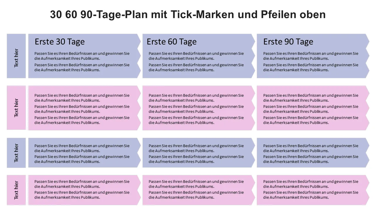 30-, 60-, 90-Tagesplan mit Häkchen und Pfeilen auf den besten Powerpoint-Ideen