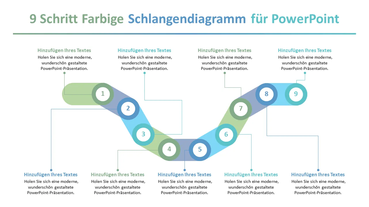 9-stufiges buntes Schlangendiagramm für Powerpoint