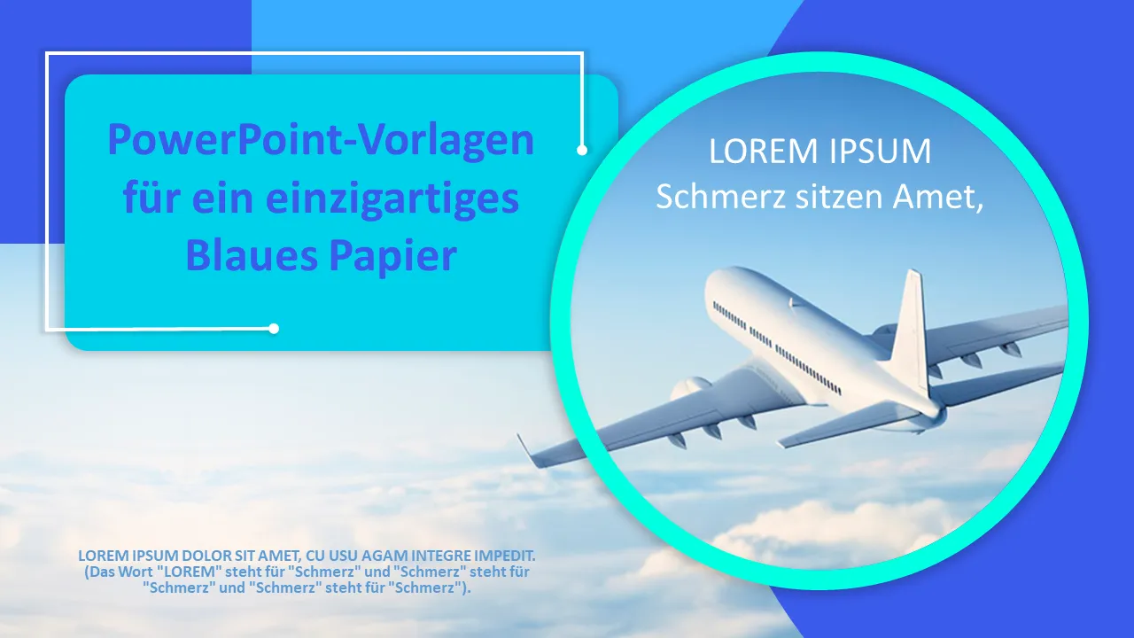 Blaue einzigartige Powerpoint-Vorlagen für Papierflieger