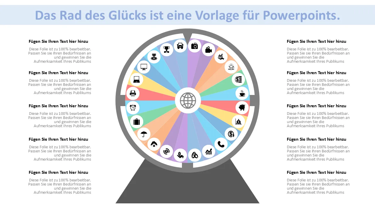 Glücksrad-PowerPoint-Vorlage für Geschäftspräsentationen
