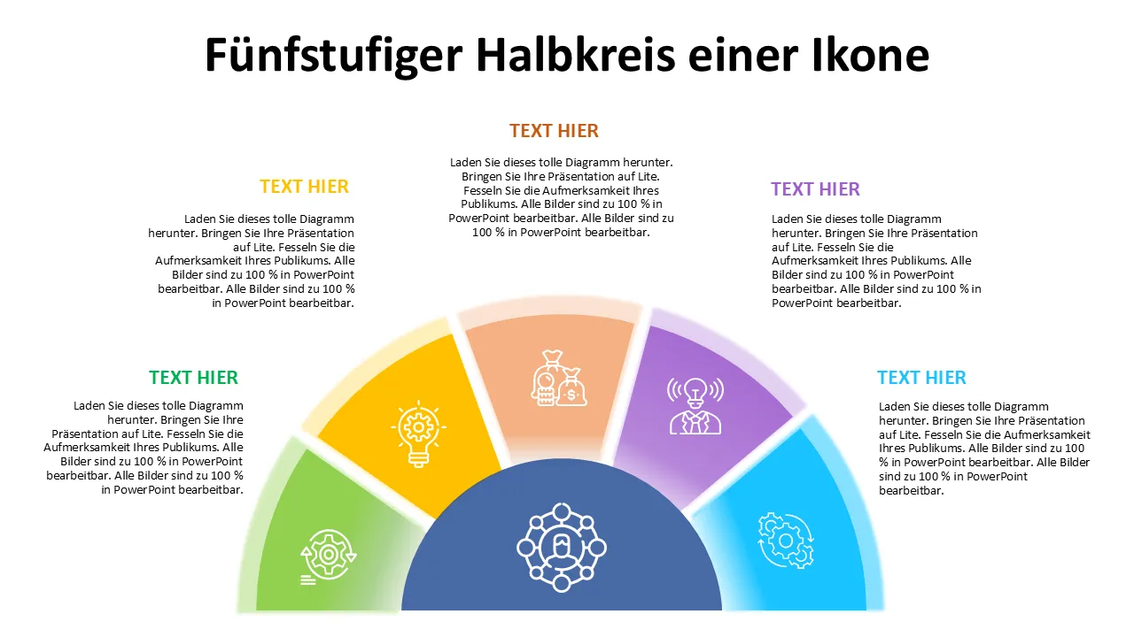Ku Fünf inszenierte Halbkreissymbole PowerPoint-Design