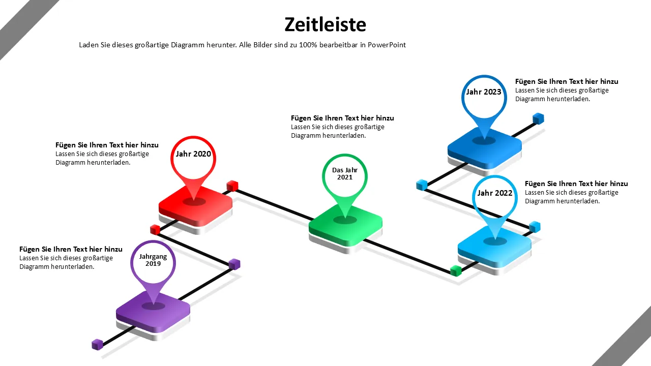 Lineare sequentielle Zeitleiste mit jahrelangen PowerPoint-Folien für Geschäftspräsentationen