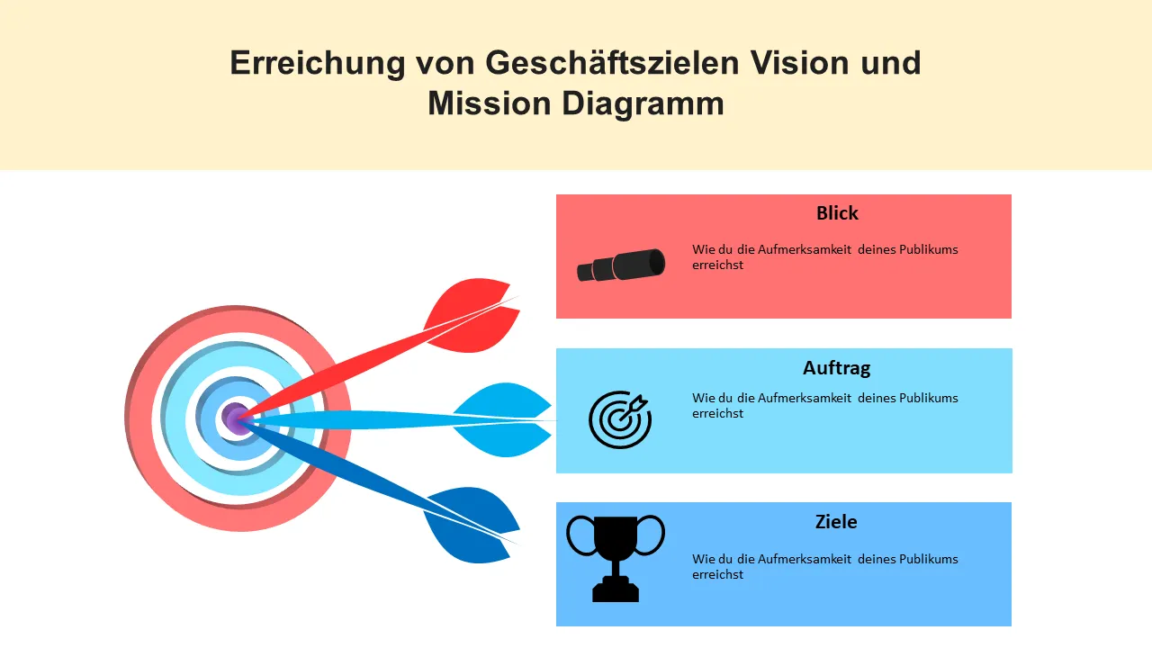 Powerpoint-Vorlagen für Geschäftszielerreichungsvisionen und Missionsdiagramme