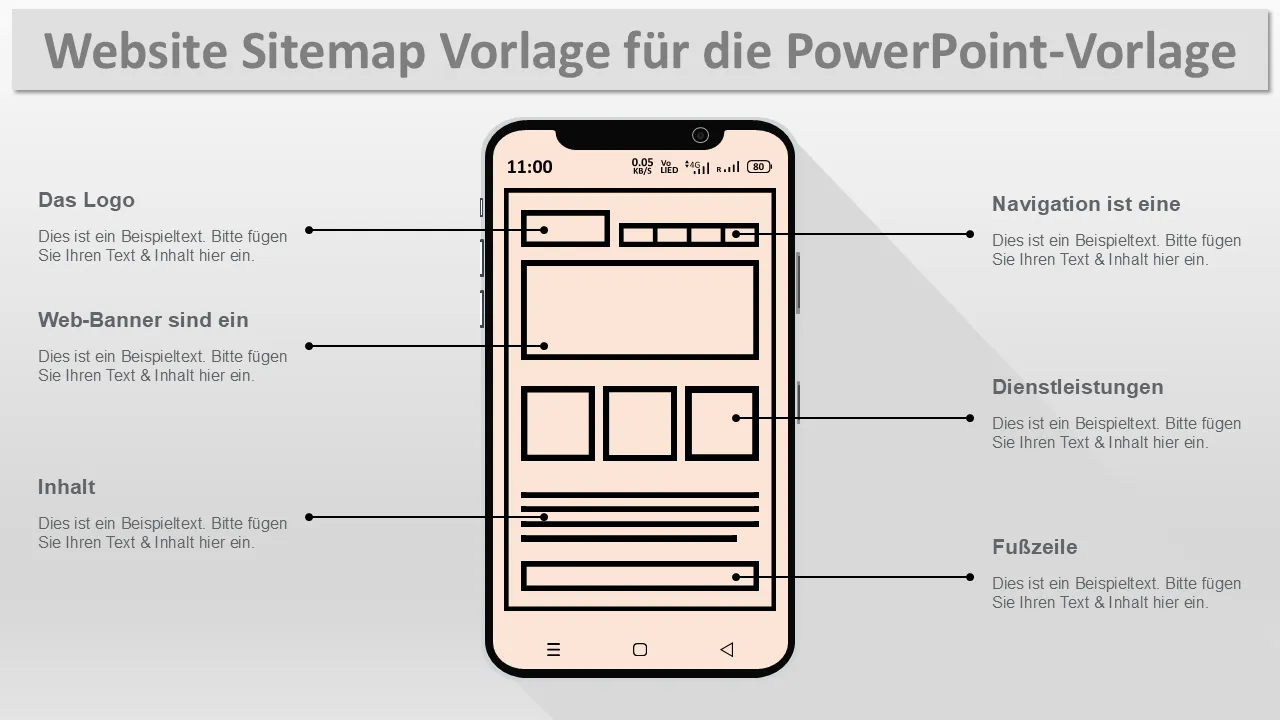 Website-Sitemap-PowerPoint-Vorlage für Geschäftspräsentationen