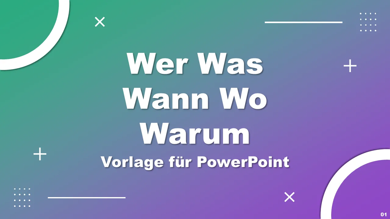 Wer, was, wann, wo, warum, PowerPoint-Vorlage für Geschäftspräsentationen