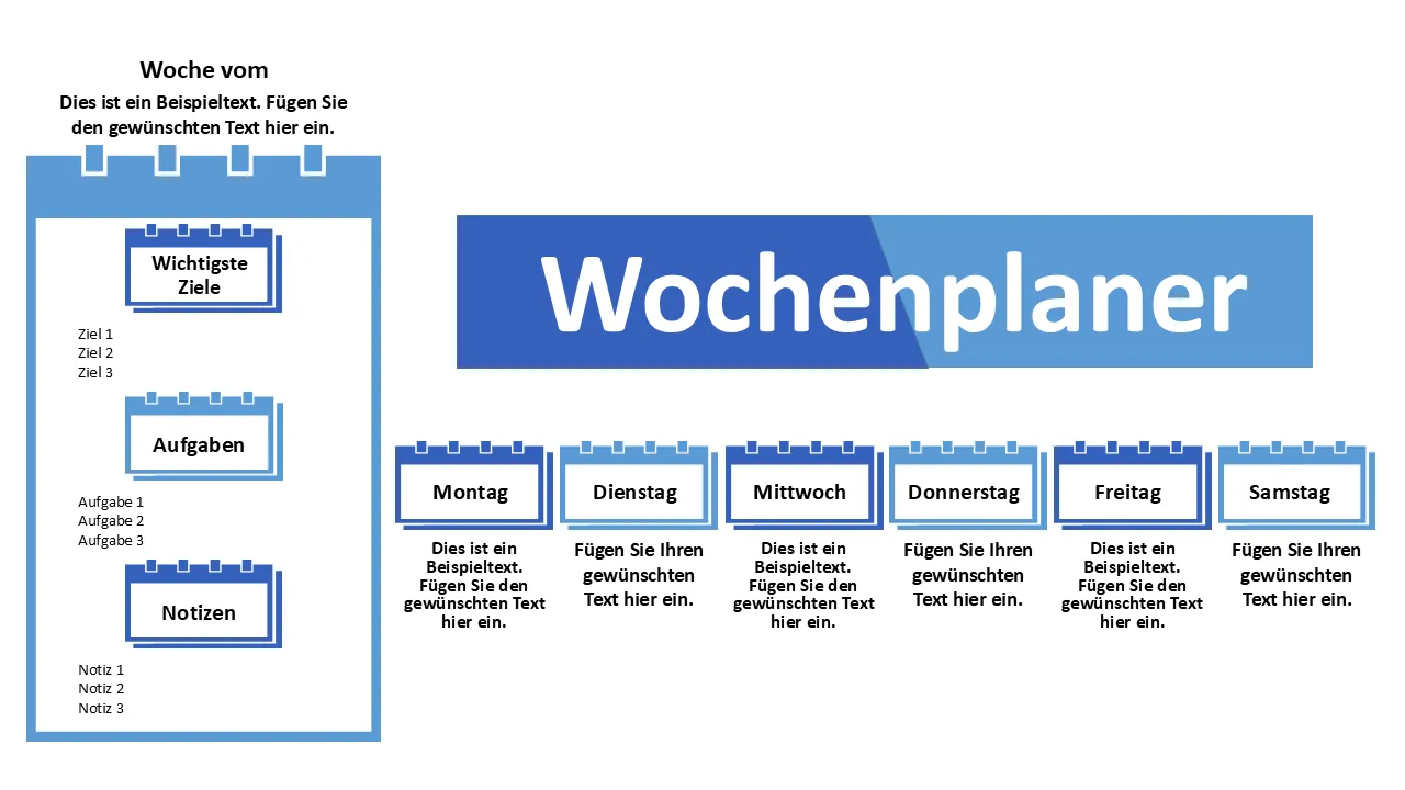 Wochenplaner-PowerPoint-Vorlage für Geschäftspräsentationen