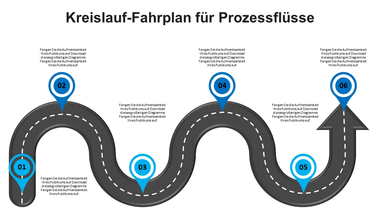 Zirkuläre Roadmap für den Prozessablauf, flaches Powerpoint-Design